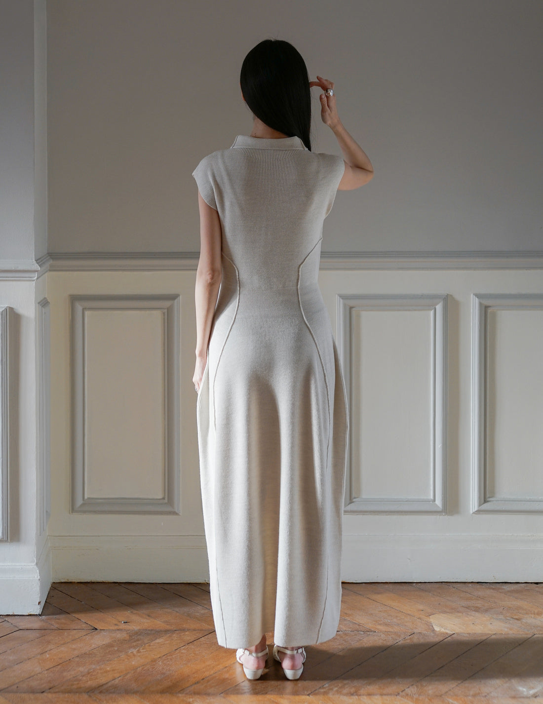 Mark Kenly Domino Tan | Karlina Knit Dress・Ivory