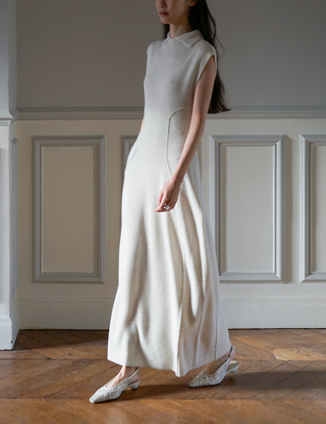 Mark Kenly Domino Tan | Karlina Knit Dress・Ivory