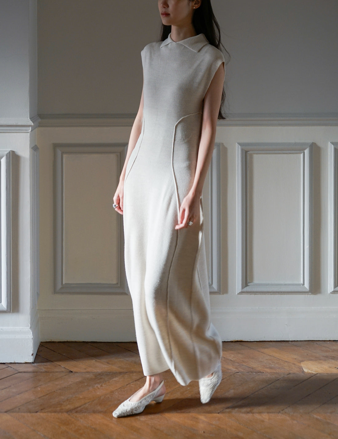 Mark Kenly Domino Tan | Karlina Knit Dress・Ivory