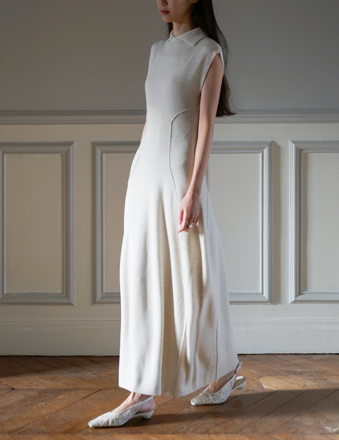 Mark Kenly Domino Tan | Karlina Knit Dress・Ivory