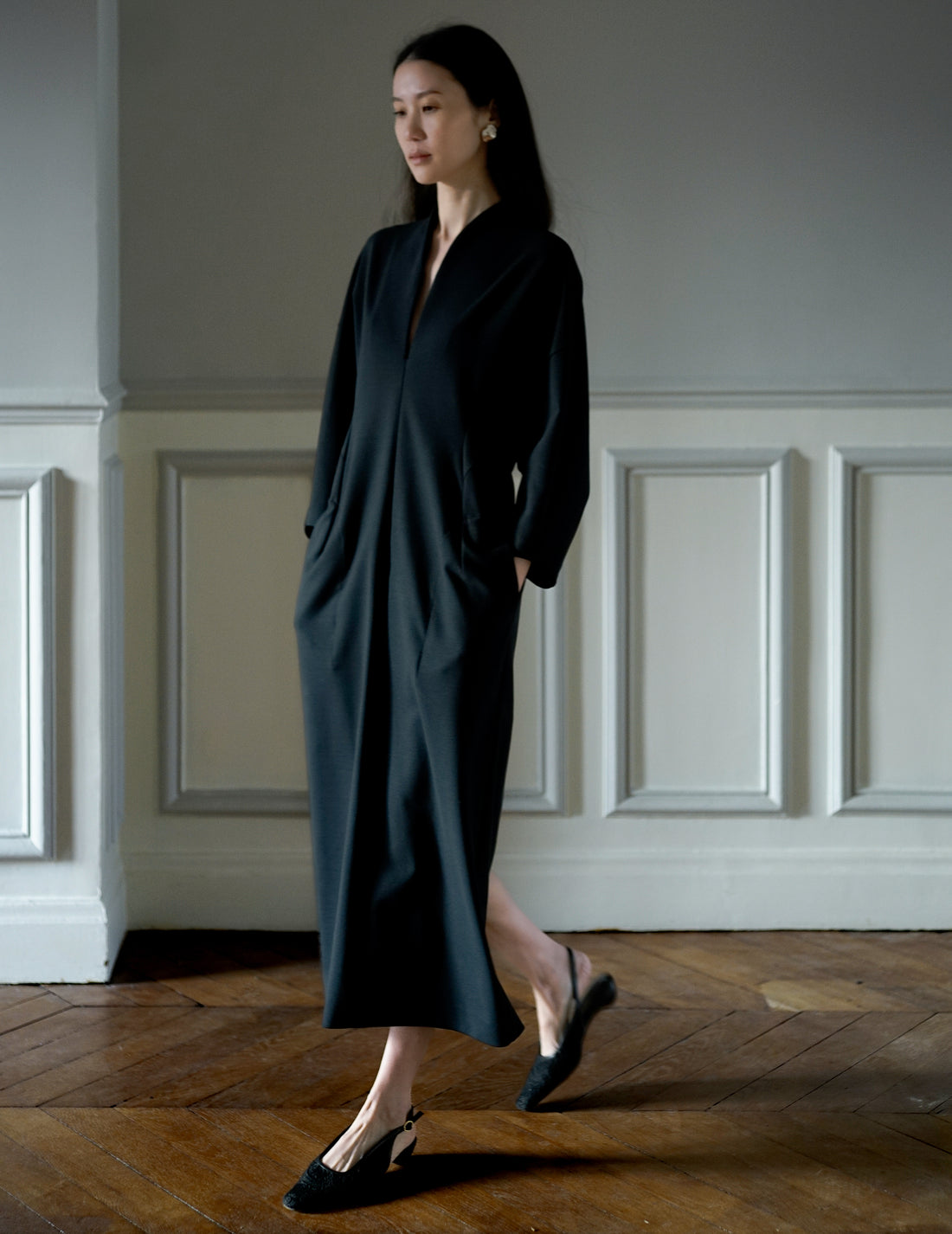 MAME KUROGOUCHI | Double Jersey I-Line Dress・Black