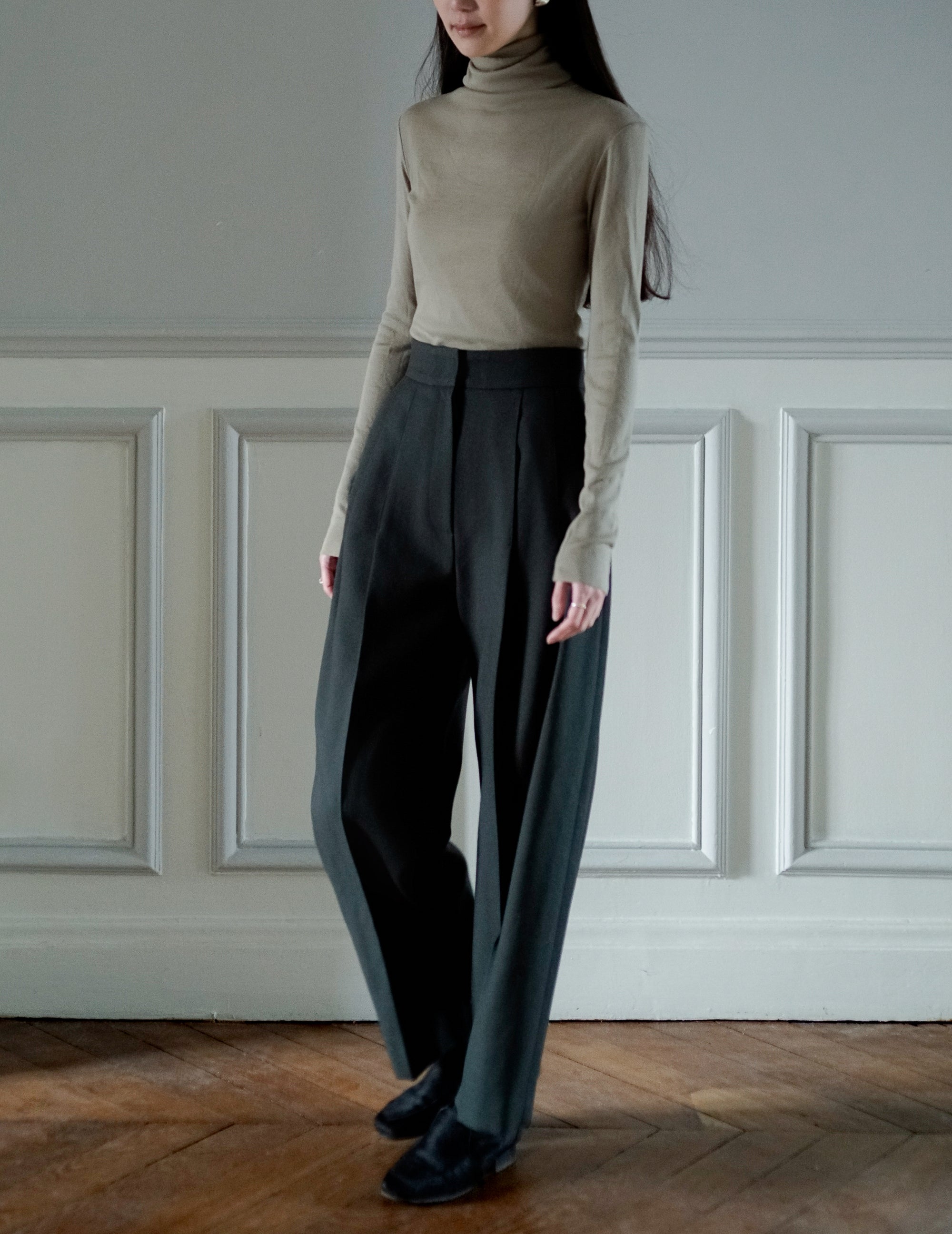 Marlenka Cropped Wool Pants・Dark Khaki