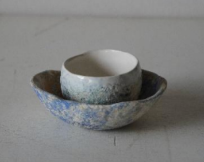 Akari Karugane - cup and saucer - blue