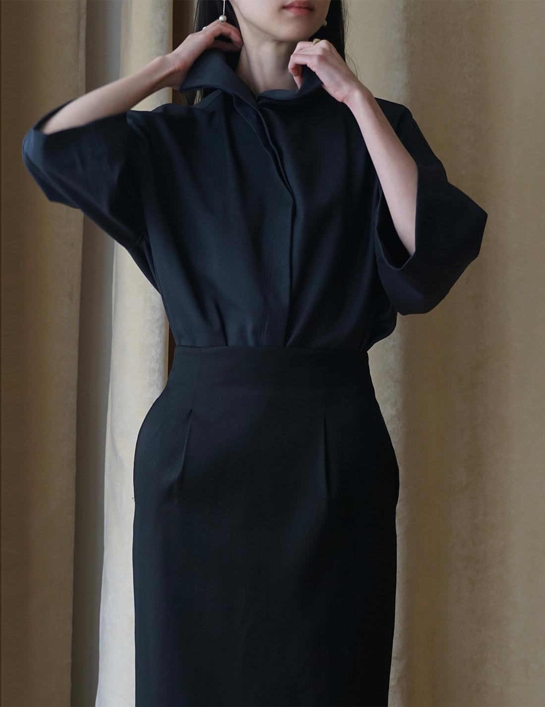 Haut à col roulé et manches mi-longues - Bleu marine