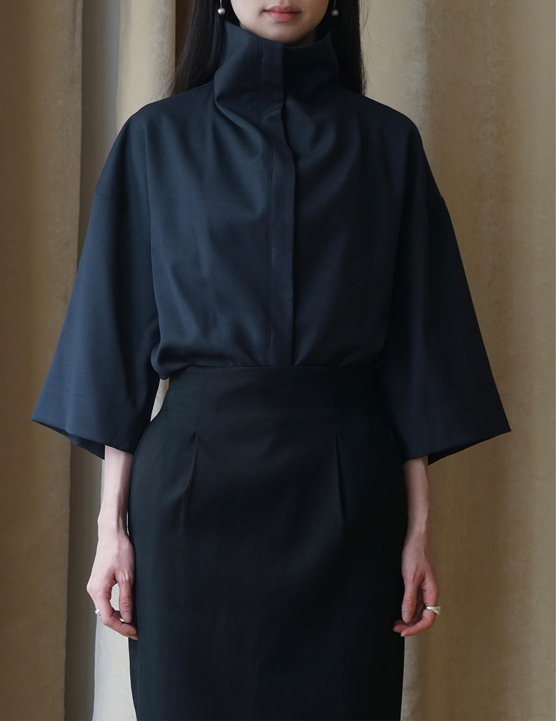 Haut à col roulé et manches mi-longues - Bleu marine