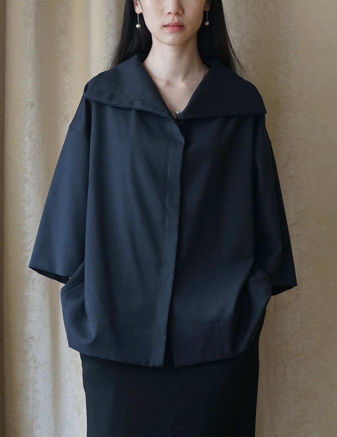 Haut à col roulé et manches mi-longues - Bleu marine