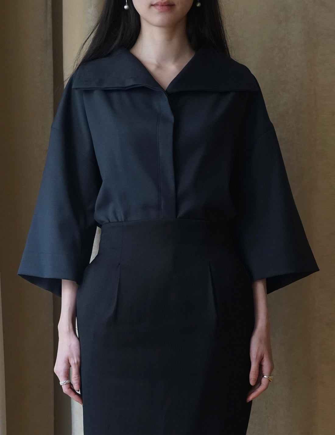 Haut à col roulé et manches mi-longues - Bleu marine