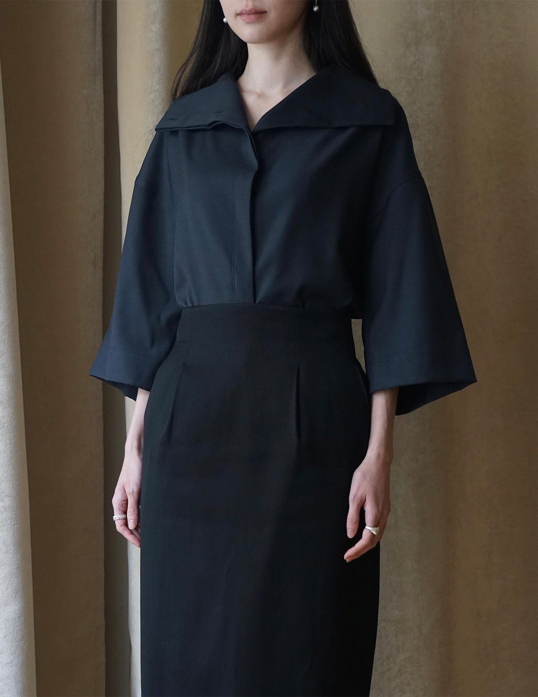 Haut à col roulé et manches mi-longues - Bleu marine