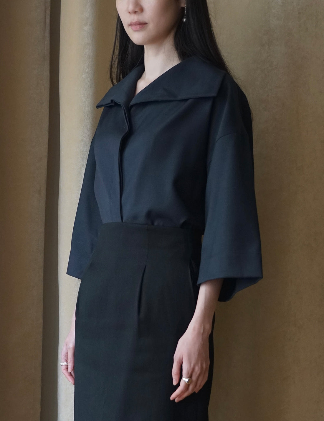 Haut à col roulé et manches mi-longues - Bleu marine