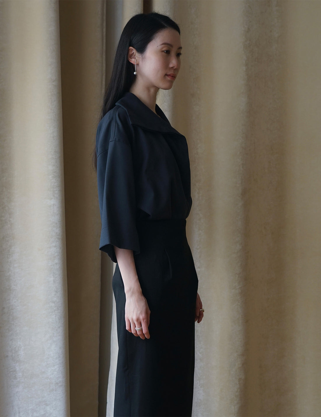 Haut à col roulé et manches mi-longues - Bleu marine