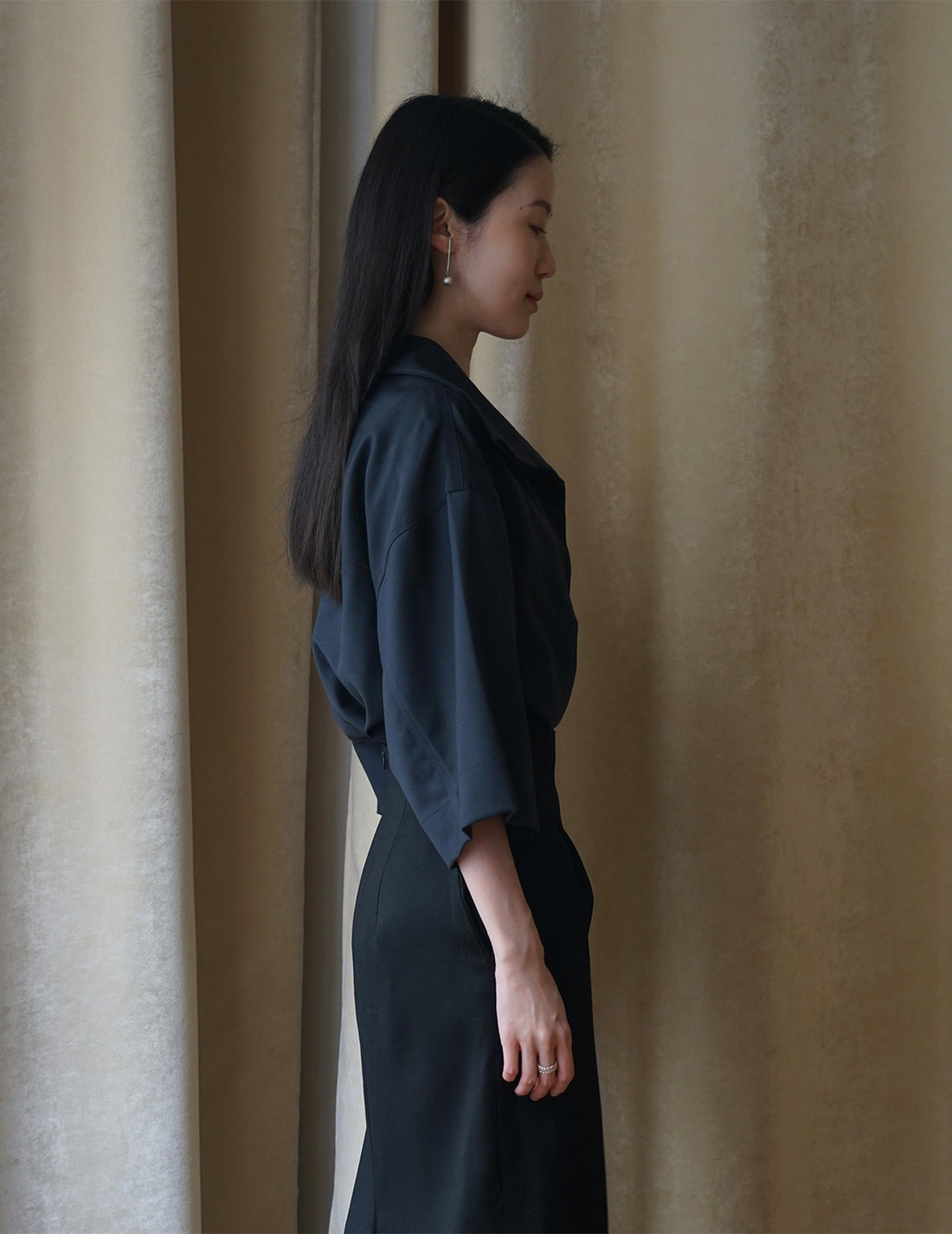 Haut à col roulé et manches mi-longues - Bleu marine