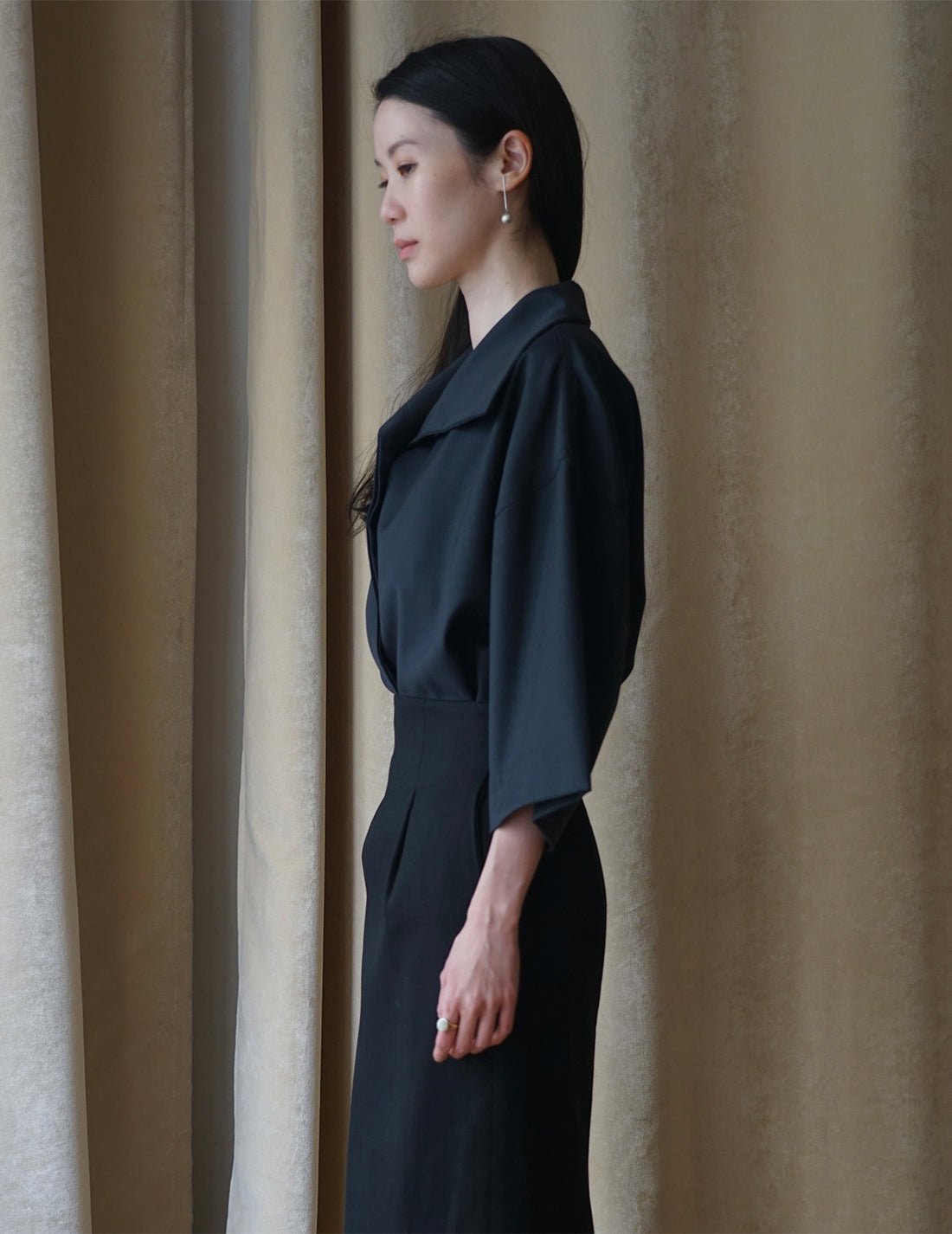 Haut à col roulé et manches mi-longues - Bleu marine