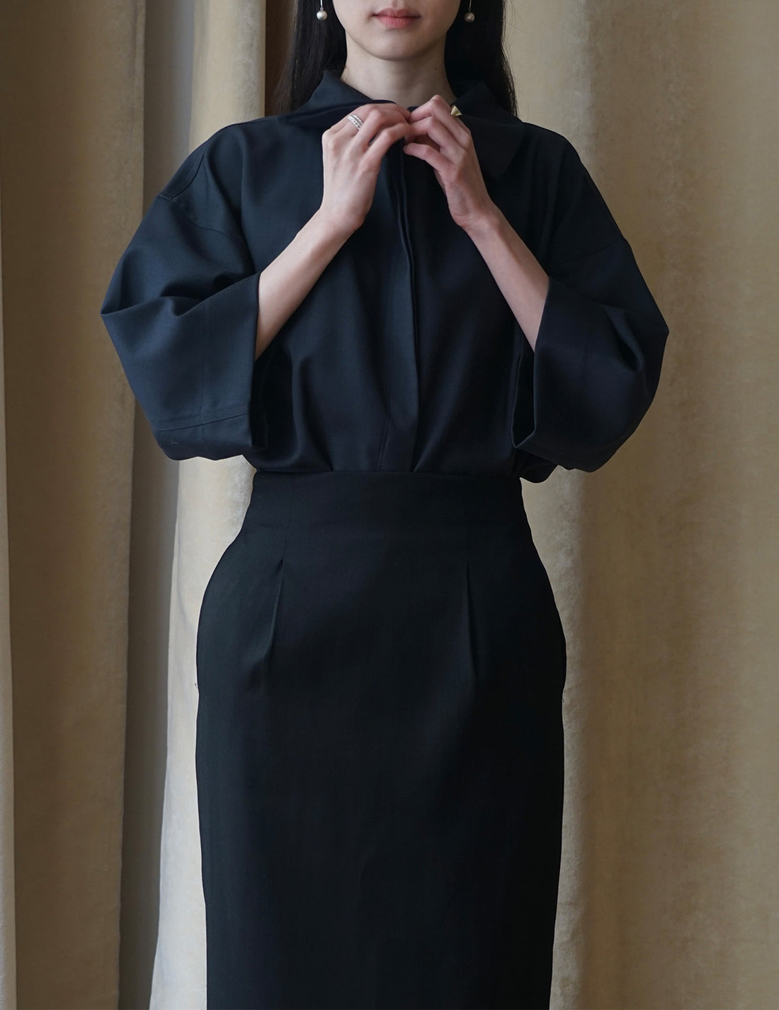 Haut à col roulé et manches mi-longues - Bleu marine