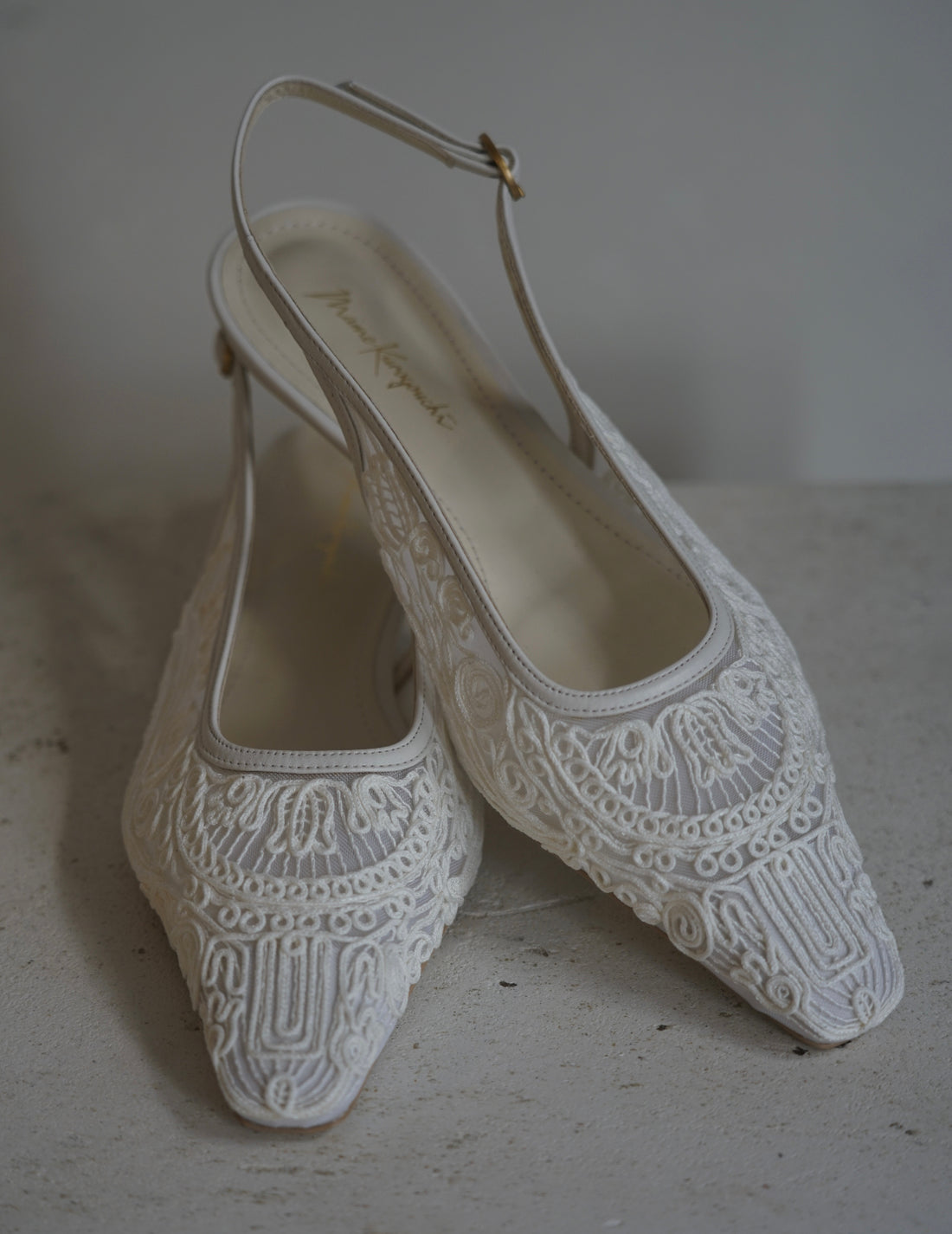 Mame Kurogouchi | Cording Embroidery Sling Back Heels．White