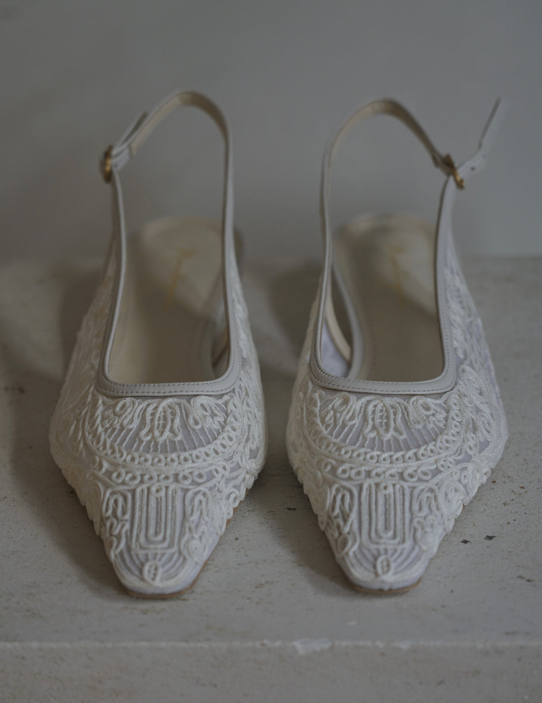 Mame Kurogouchi | Cording Embroidery Sling Back Heels．White