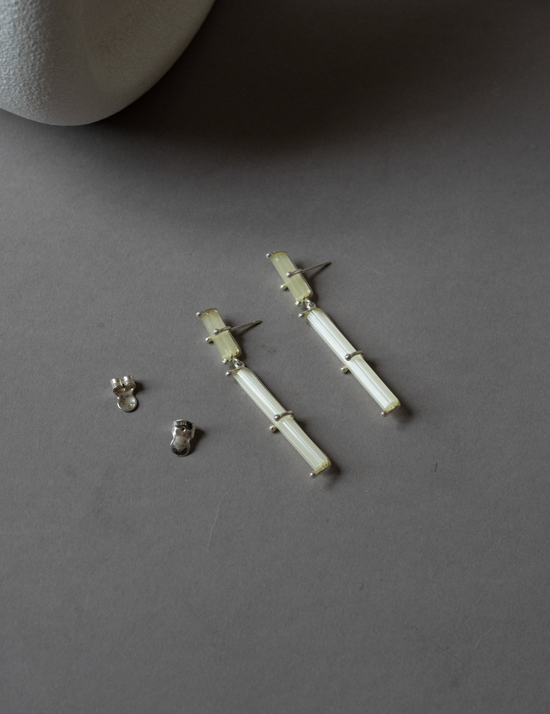 Pale Yellow Cross Earrings-Silver/Yellow-OS