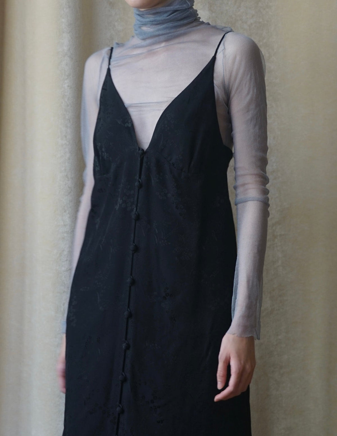 MAME KUROGOUCHI | Floral Jacquard Camisole Dress・Black