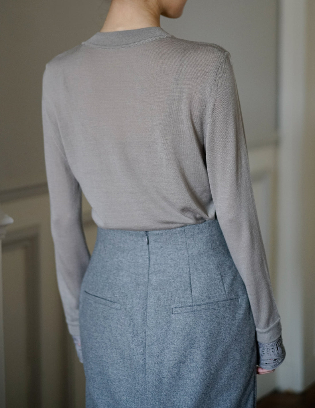 MAME KUROGOUCHI | Wool Flannel I-Line Skirt．Grey