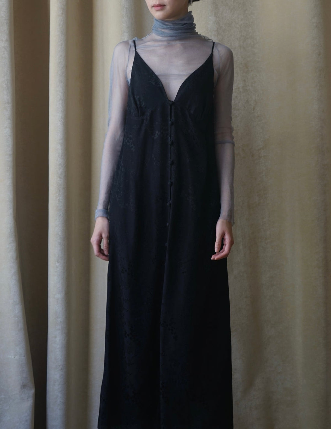 MAME KUROGOUCHI | Floral Jacquard Camisole Dress・Black