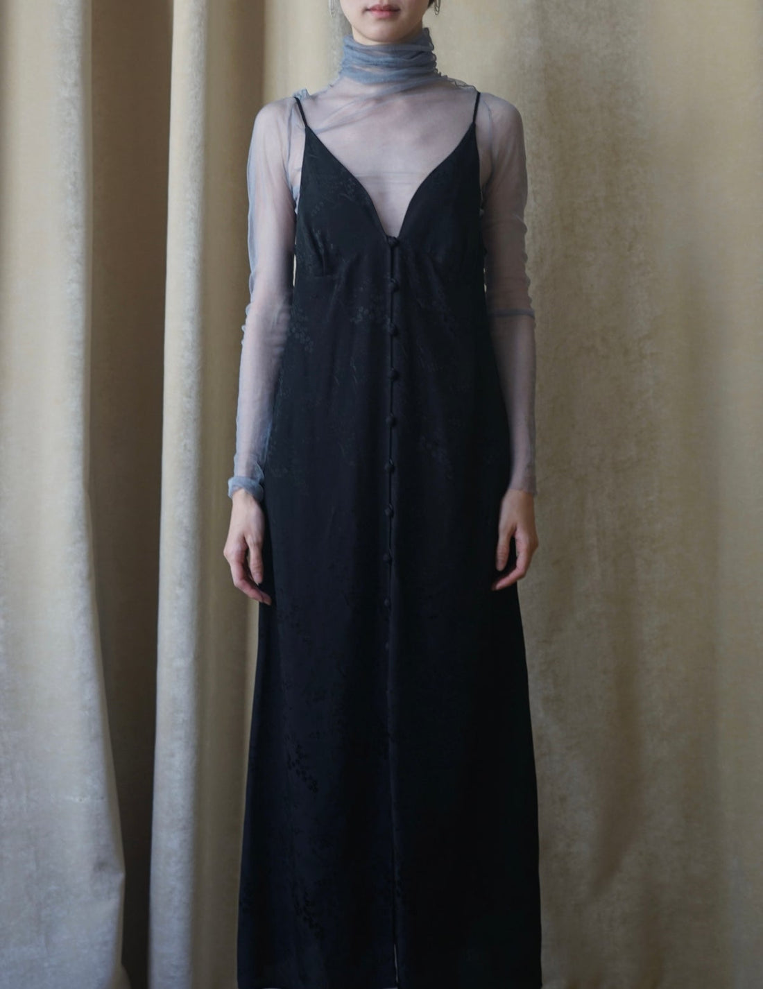 MAME KUROGOUCHI | Floral Jacquard Camisole Dress・Black