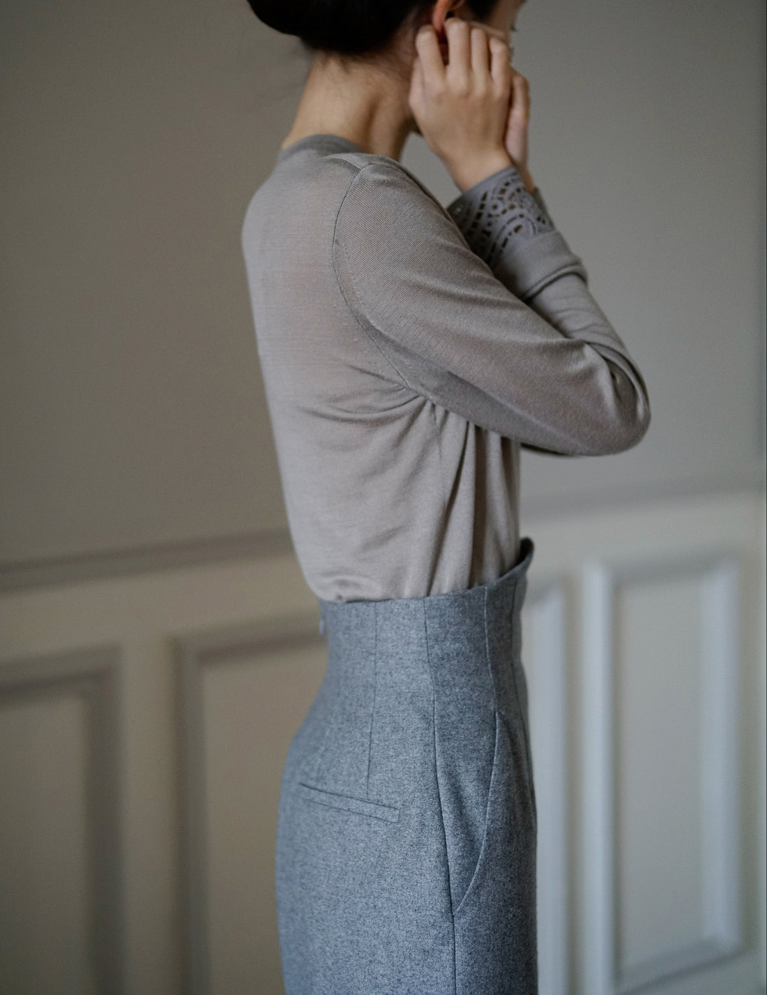 MAME KUROGOUCHI | Wool Flannel I-Line Skirt．Grey