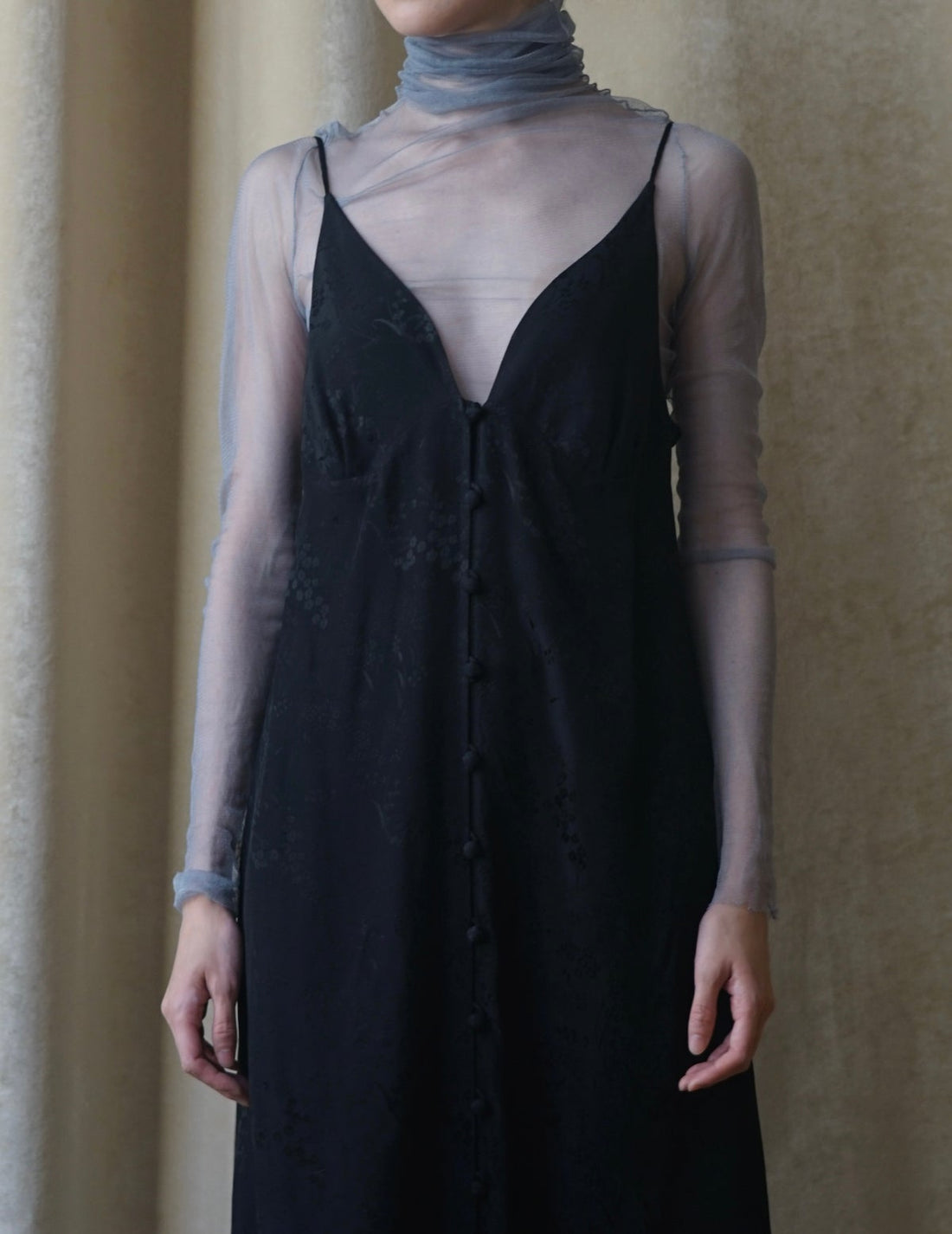 MAME KUROGOUCHI | Floral Jacquard Camisole Dress・Black