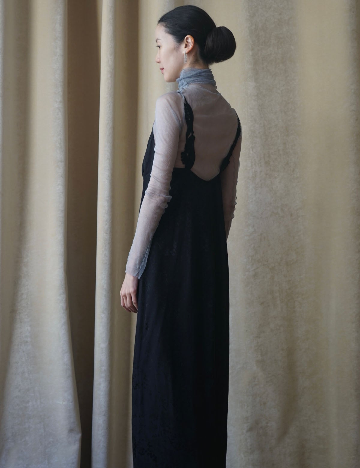 MAME KUROGOUCHI | Floral Jacquard Camisole Dress・Black