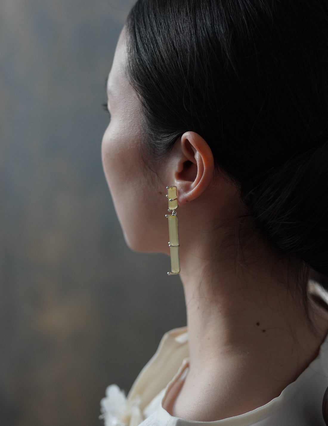 Pale Yellow Cross Earrings-Silver/Yellow-OS