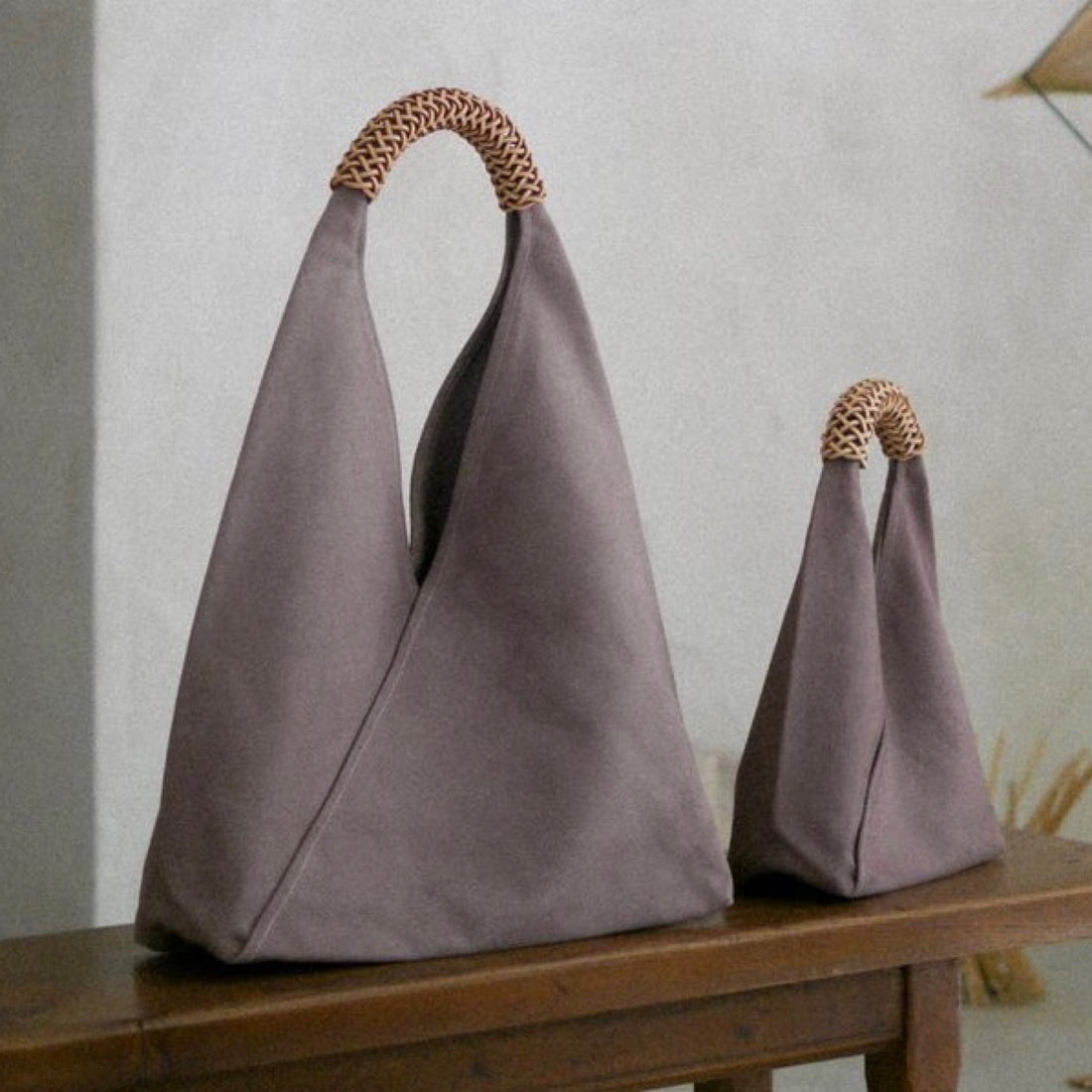 Woven Triangle Natural-Dyed Bag - Purple - L