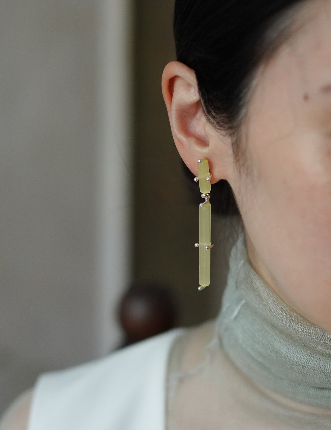 Pale Yellow Cross Earrings-Silver/Yellow-OS