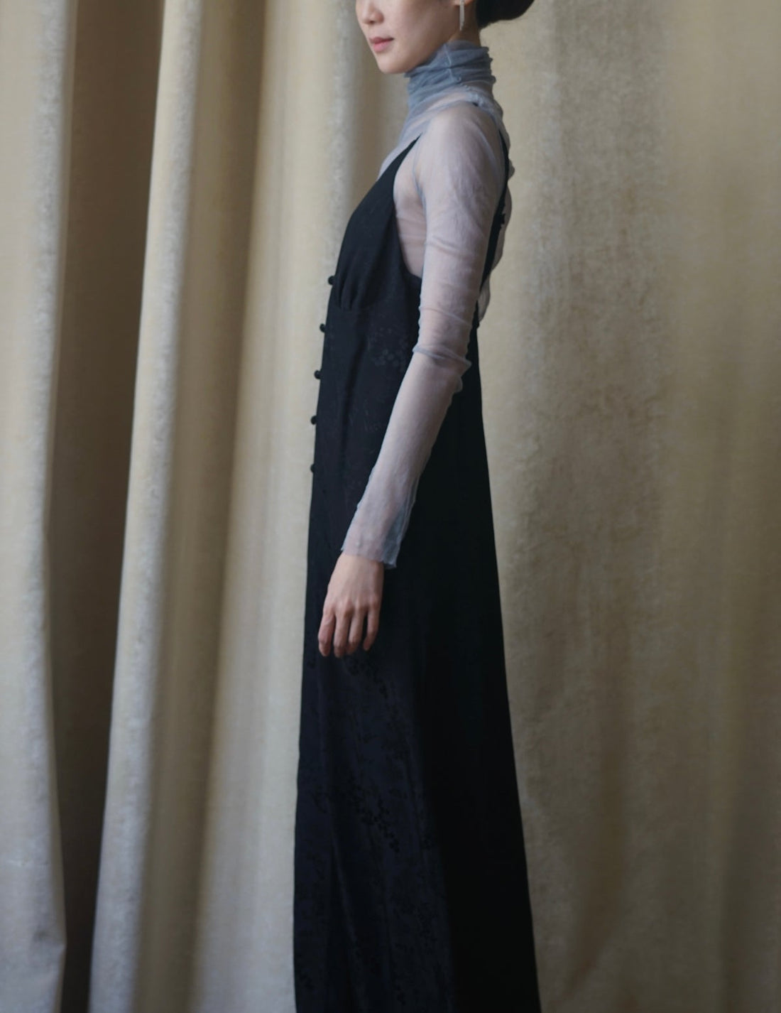 MAME KUROGOUCHI | Floral Jacquard Camisole Dress・Black